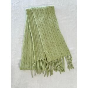 Castlerig 100% Cashmere Scarf Green Cable Knit Fringe